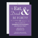 Lila Essen Drink Be 40. Geburtstag Mitte des Jahrh Einladung<br><div class="desc">Mit dieser trendigen Retro-Weiß-Party Einladung zum lila Essen,  Trink & Be Vierzig laden Sie Freunde und Familie ein,  um Ihnen bei der Feier Ihres 40. Geburtstages zu helfen.</div>