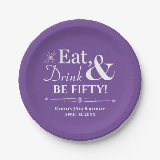 Lila Essen Drink zu fünfzig Geburtstag 50. Pappteller