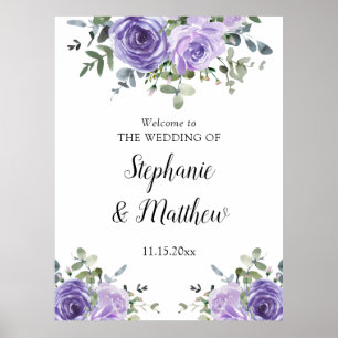 Lila Eukalyptus Botanische Hochzeit Begrüßung Poster