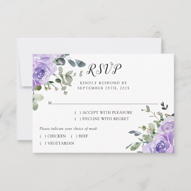 Lila Eukalyptus Botanische Hochzeit RSVP Karte (Vorderseite)