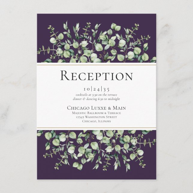 Lila Eukalyptus-Hochzeitsempfehlung Begleitkarte (Vorderseite)