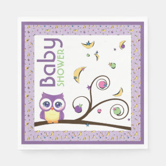 Lila Eule geschlechtsneutrale Babyparty Mond Stern Serviette