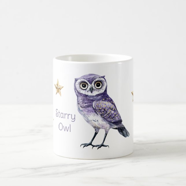 Lila Eule Goldsterne Kaffeetasse (Mittel)