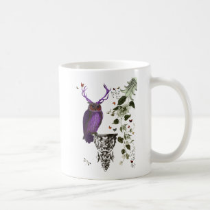 Lila Eule mit Geweihen 2 Tasse