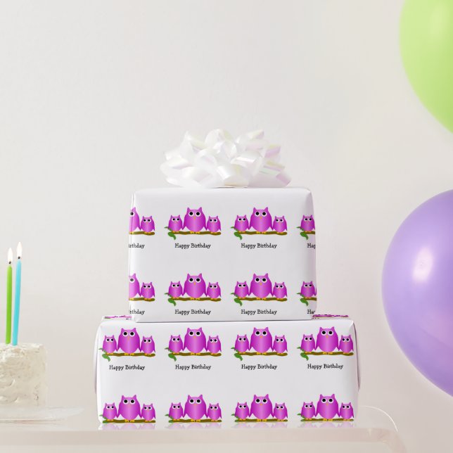 Lila Eulen Design Geburtstagsgeschenk Geschenkpapier (Partygeschenke)