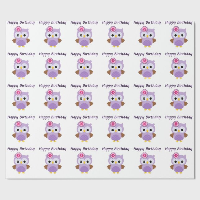 Lila Eulen-glattes Verpackungs-Papier, 30" x 6' Geschenkpapier (Saum)