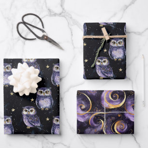 Lila Eulen Magische Sterne Geburtstag Geschenkpapier Set