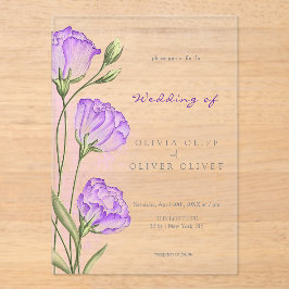 Lila Eustomas Hochzeit Acryleinladungen