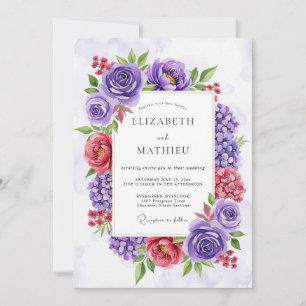 Lila exquisite Wasserfarben-Hochzeit im Blumenstil Einladung