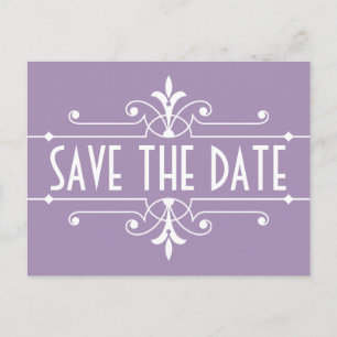 Lila Extravagante OrnamentalSave the Date Postkart Ankündigungspostkarte
