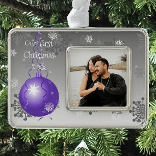 Lila Extravagante Weihnachten Gerahmte Ornamente Rahmen-Ornament Silber