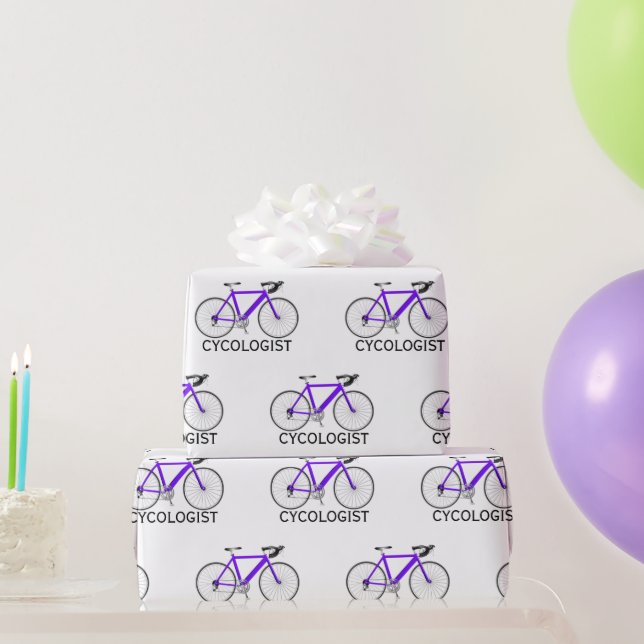 Lila Fahrrad mit Text des Zykologen Geschenkpapier (Partygeschenke)