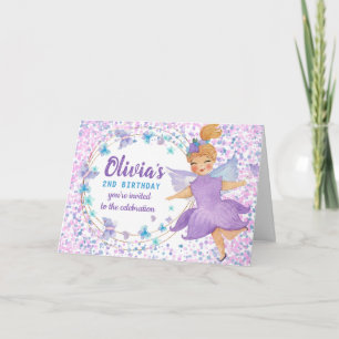Lila Fairy Butterfly Herzstück Confetti Geburtstag Einladung