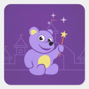 Lila Fairy Cartoon Teddy Bear Quadratischer Aufkleber