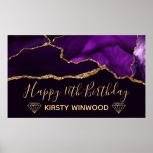 Lila & falsches Gold Glitter Achat Sweet 16 Poster