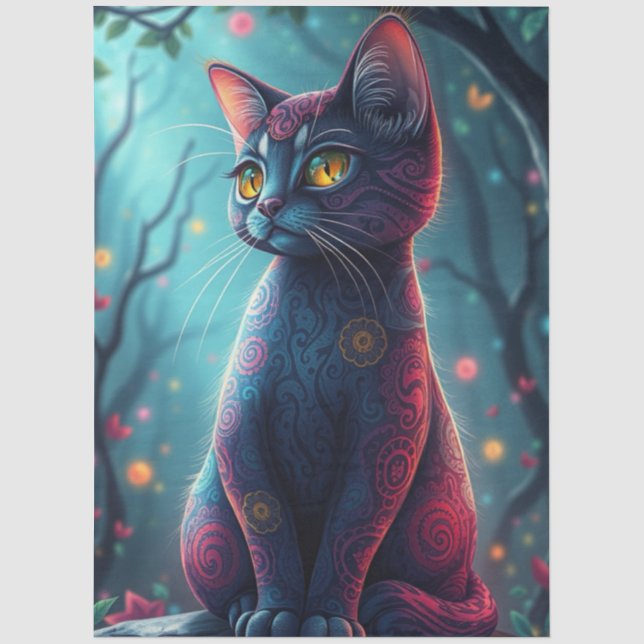 Lila Fantasie Katze Seidenpapier (Vorderseite)