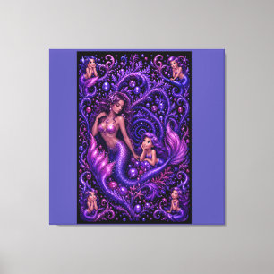 Lila Fantasy Meerjungfrau-Duo Ozeantraum-Kunst  Leinwanddruck