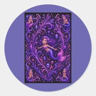 Lila Fantasy Meerjungfrau Glitter Ozean Kunst Ma Runder Aufkleber