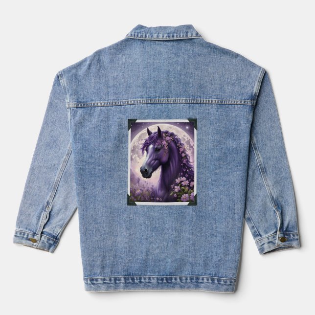 Lila Fantasy-Mond-Pferd, Jeansjacke (Rückseite)