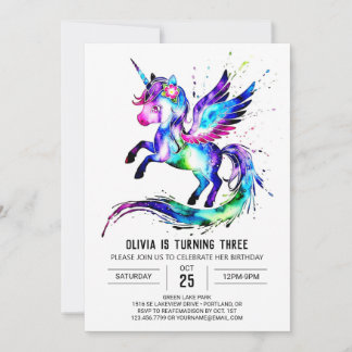 Lila Fantasy Unicorn Digitaler Geburtstag Einladung