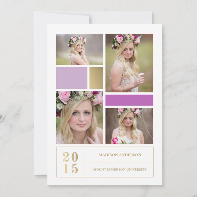 Lila Farbblock  | Einladung des Abschlusses (Vorderseite)