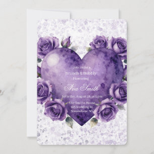 Lila-Farben-Herz-und-Rosen-Brunchen-&-Bubbles Einladung