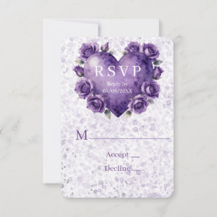 Lila-Farben-Herz-und-Rosen-Hochzeit RSVP Karte