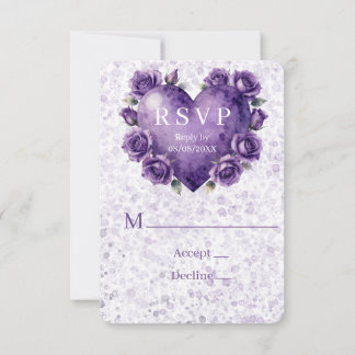 Lila-Farben-Herz-und-Rosen-Hochzeit RSVP Karte