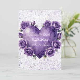 Lila-Farben-Herz-und-Rosen-Hochzeit Save The Date