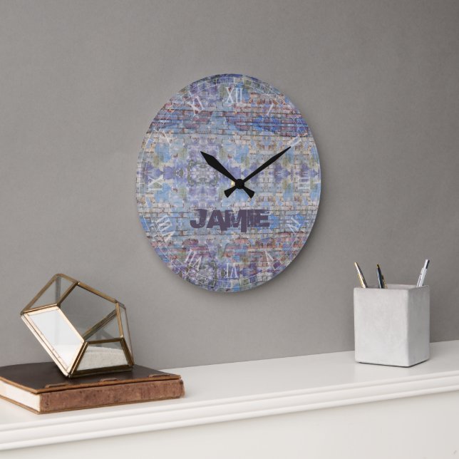 Lila Farben und blaue Straße Kunst, Dichtung und M Große Wanduhr (Büro)