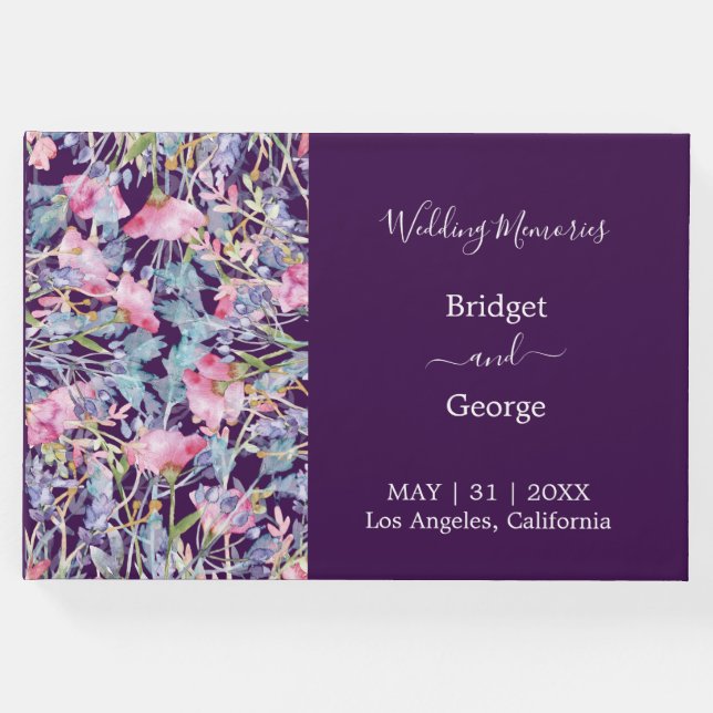 lila farbenfrohe Wildblume Gästebuch (Vorderseite)