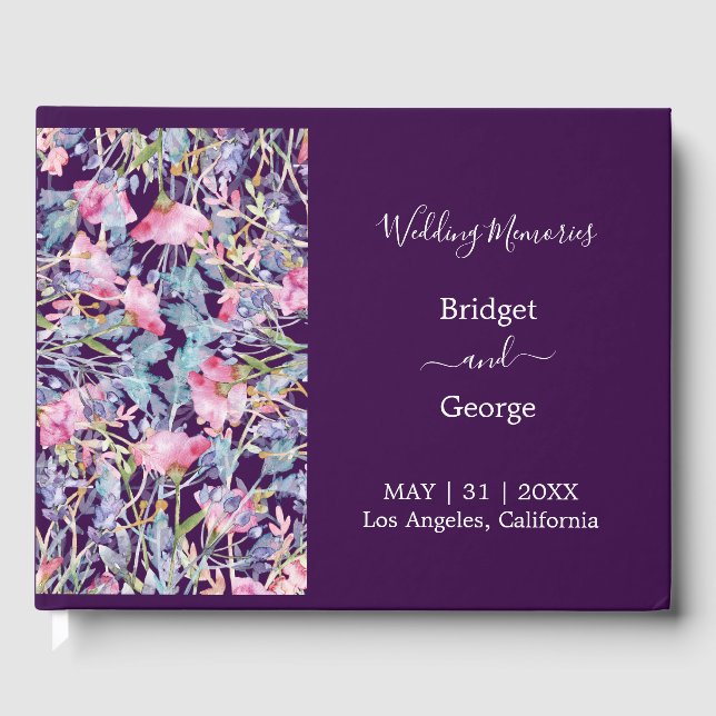 lila farbenfrohe Wildblume Gästebuch (Vorderseite)