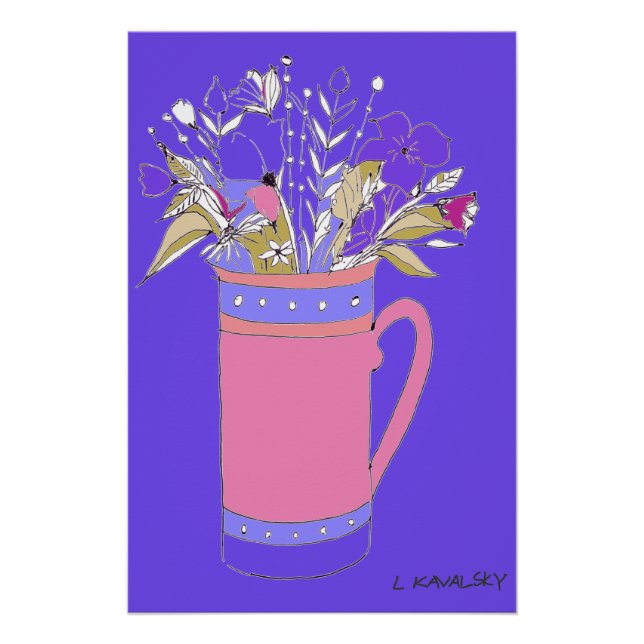 Lila, farbige Blume in einem Tasse-Poster Poster (Vorderseite)