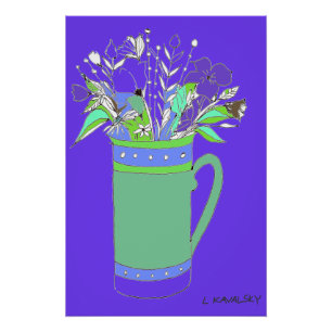 Lila, farbige Blume in einem Tasse-Poster Poster