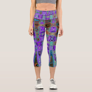 Lila Farbige Groovy Abstrakte Retro Atomwaves Capri Leggings