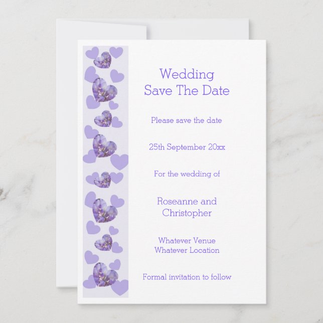 Lila farbige Wisteria Heart Design Wedding Save The Date (Vorderseite)