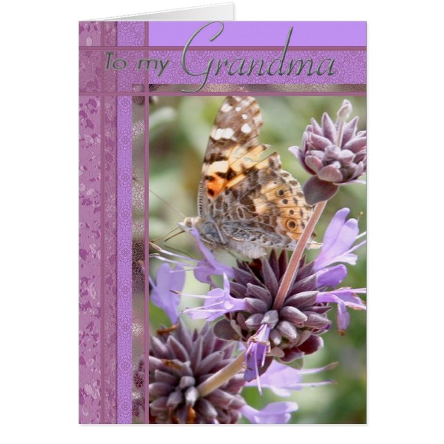 Lila Farbkarte mit Butterly für Großmutter (Vorne)