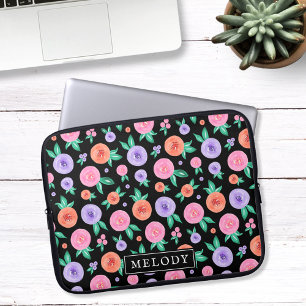 Lila Farbmuster für die Rose auf schwarz Laptopschutzhülle