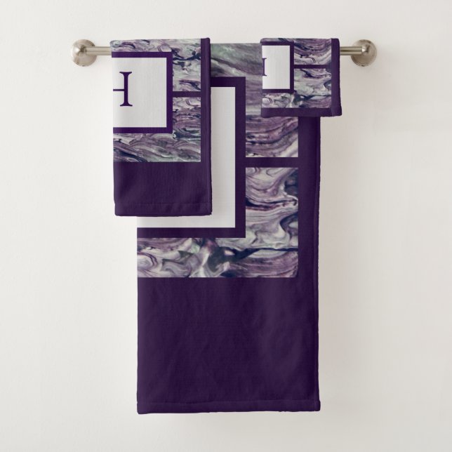 Lila Farbschwirl mit Monogramm Badhandtuch Set (Insitu)
