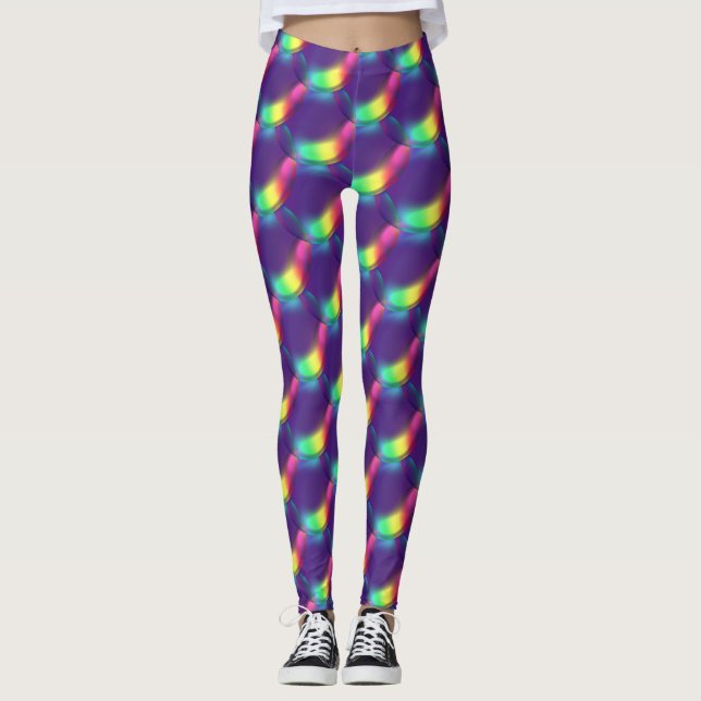 Lila Farbseifenblasen Muster Party Leggings (Vorderseite)
