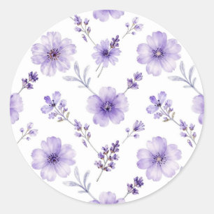 Lila Färbung der Leinsamen-Blumen-Wasserfarben-Mus Runder Aufkleber