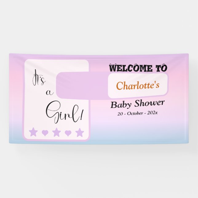 Lila Farbverlauf Süße Augapfel-Text-Baby-Party Banner (Horizontal)