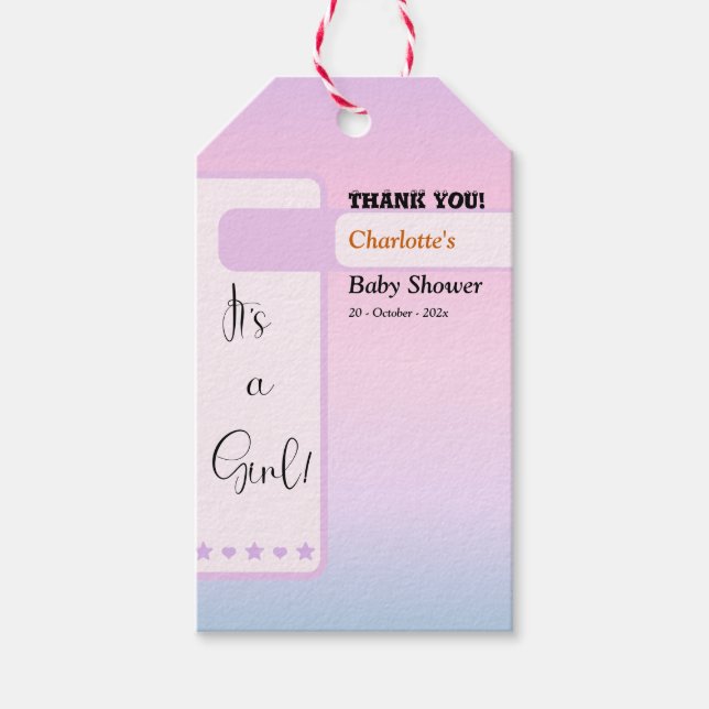 Lila Farbverlauf Süße Augen Text Baby Shower Geschenkanhänger (Vorderseite)