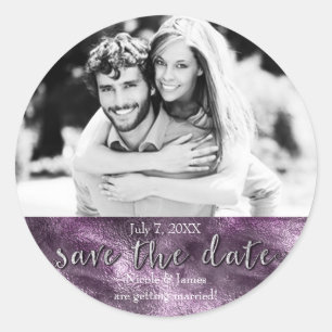 Lila Faux-Folie Glamour Chic Save The Date Foto Runder Aufkleber