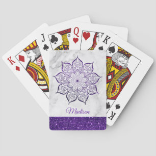 Lila Faux-Glitter-Mandala auf grau-weißem Marmor Spielkarten