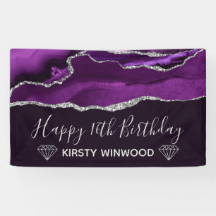 Lila & Fauxsilber-Glitter-Achat Sweet 16 Banner
