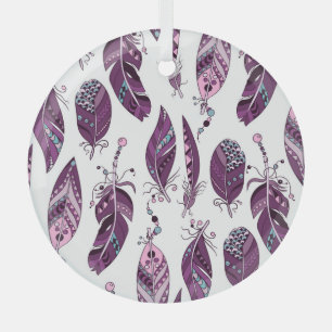Lila Federn: Nahtloses vintage-ornamentales Muster Ornament Aus Glas
