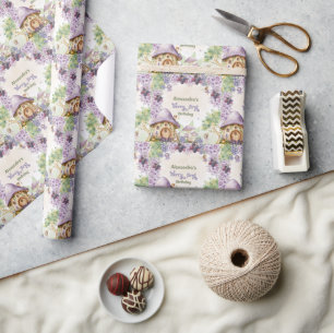 Lila Fee erste Beere erster Geburtstag Geschenkpapier