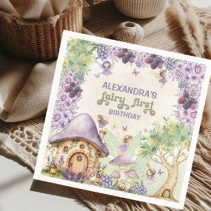 Lila Fee erste Beere erster Geburtstag Serviette