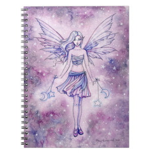 Lila Fee im Sternen Fantasy Illustration Notizblock